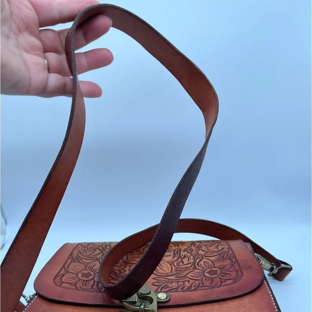 Vintage Tooled Leather Saddle Bag